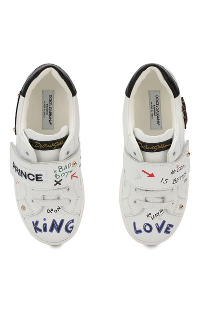 Кожаные кеды на шнуровке с застежкой велькро DOLCE & GABBANA, арт. DA0675/AZ060/29-36, фото 4