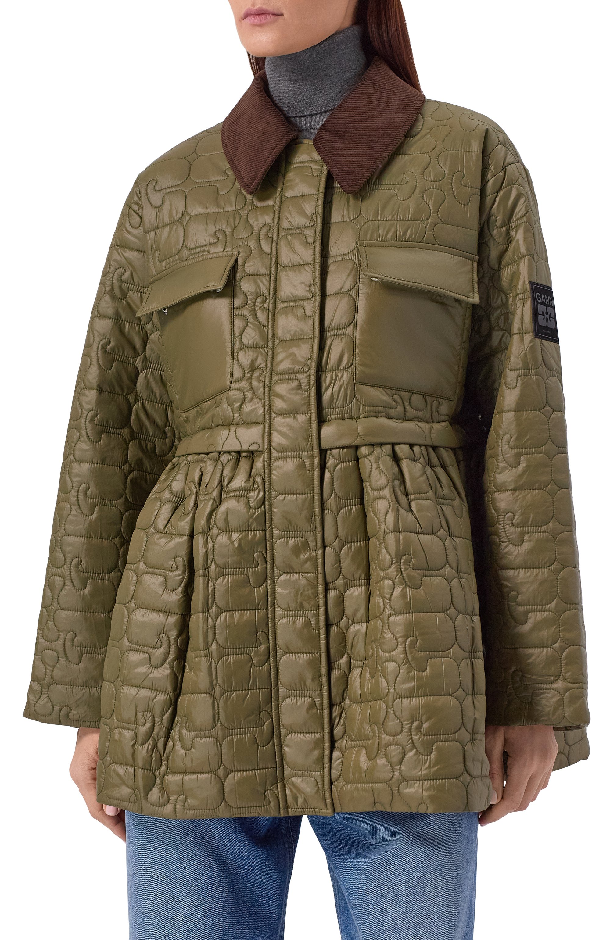 Куртка GANNI хаки цвета по цене 59600 руб., арт. W0965/6905, фото 3 Куртка GANNI, арт. W0965/6905, фото 3