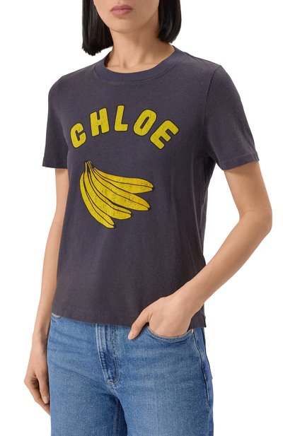 Хлопковая футболка CHLOÉ темно-синего цвета по цене 61550 руб., арт. CH25SJH08187, фото 3 Хлопковая футболка CHLOÉ, арт. CH25SJH08187, фото 3