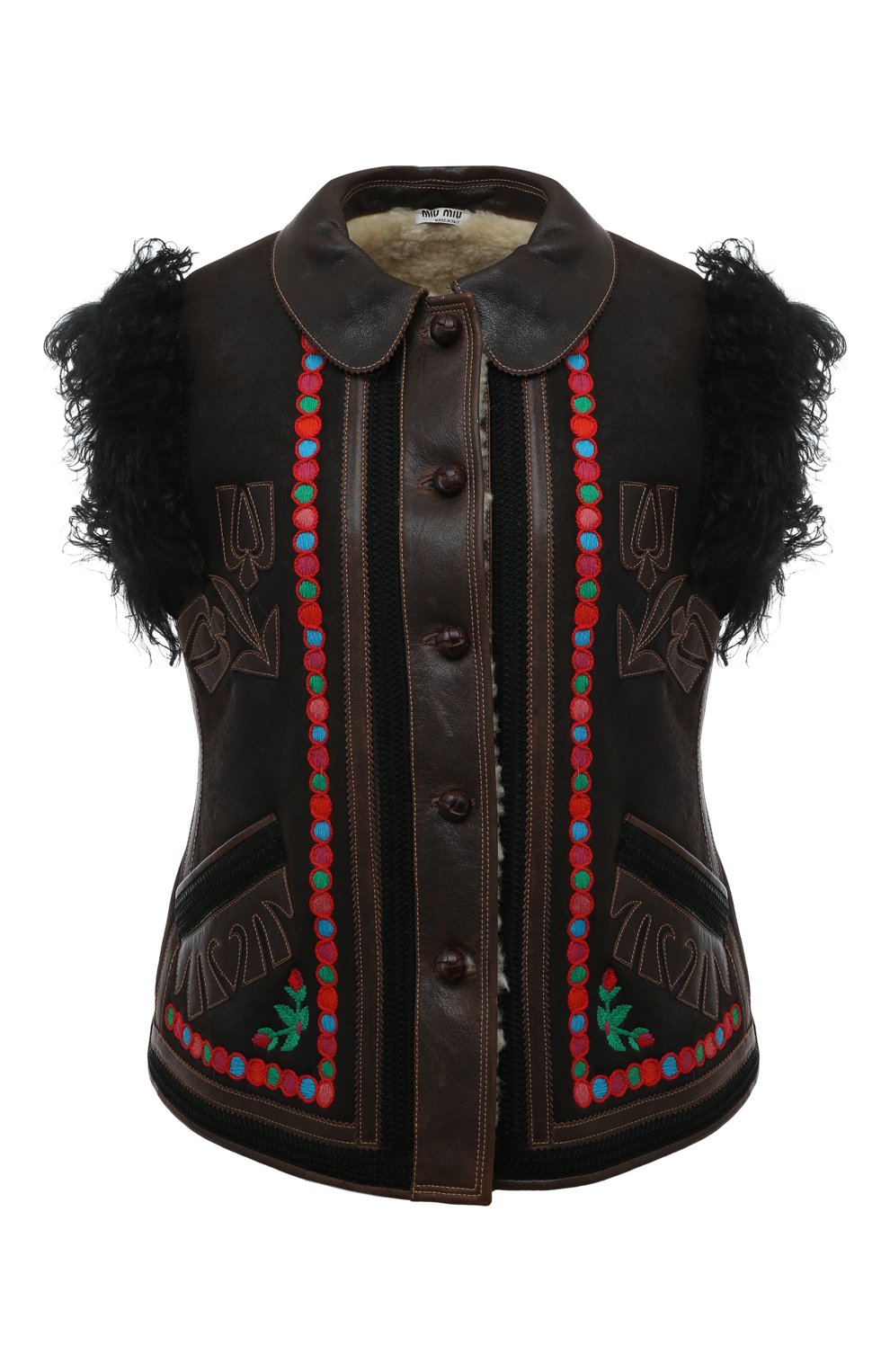 Жилет из овчины MIU MIU темно-коричневого цвета по цене 640000 руб., арт. MPT250-BI6-F0V57, фото 1 Жилет из овчины MIU MIU, арт. MPT250-BI6-F0V57, фото 1
