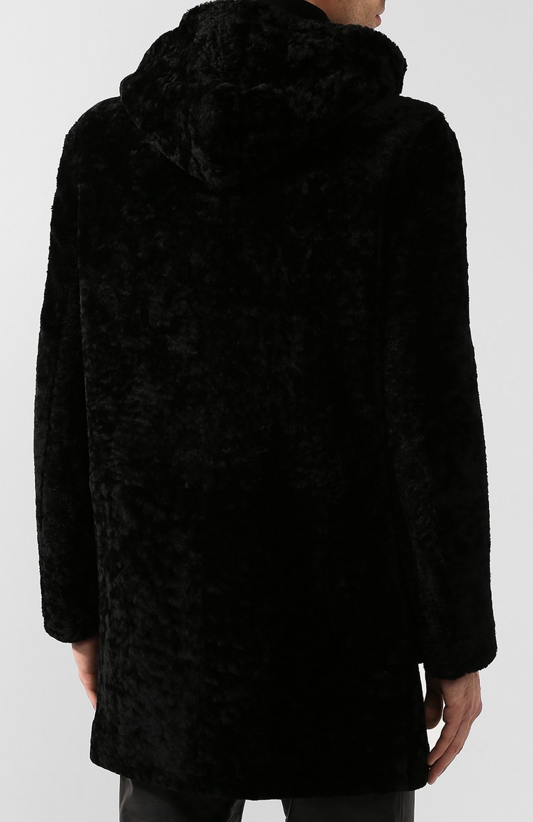 Мужская шуба из овчины SAINT LAURENT черного цвета, арт. 580936/Y7SJ2 | Фото 4 (Материал внешний: Натуральный мех; Материал подклада: Купро; Мужское Кросс-КТ: Верхняя одежда, Кожа и замша; Длина (верхняя одежда): До середины бедра; Материал сплава: Проставлено; Нос: Не проставлено; Стили: Кэжуэл; Рукава: Длинные)