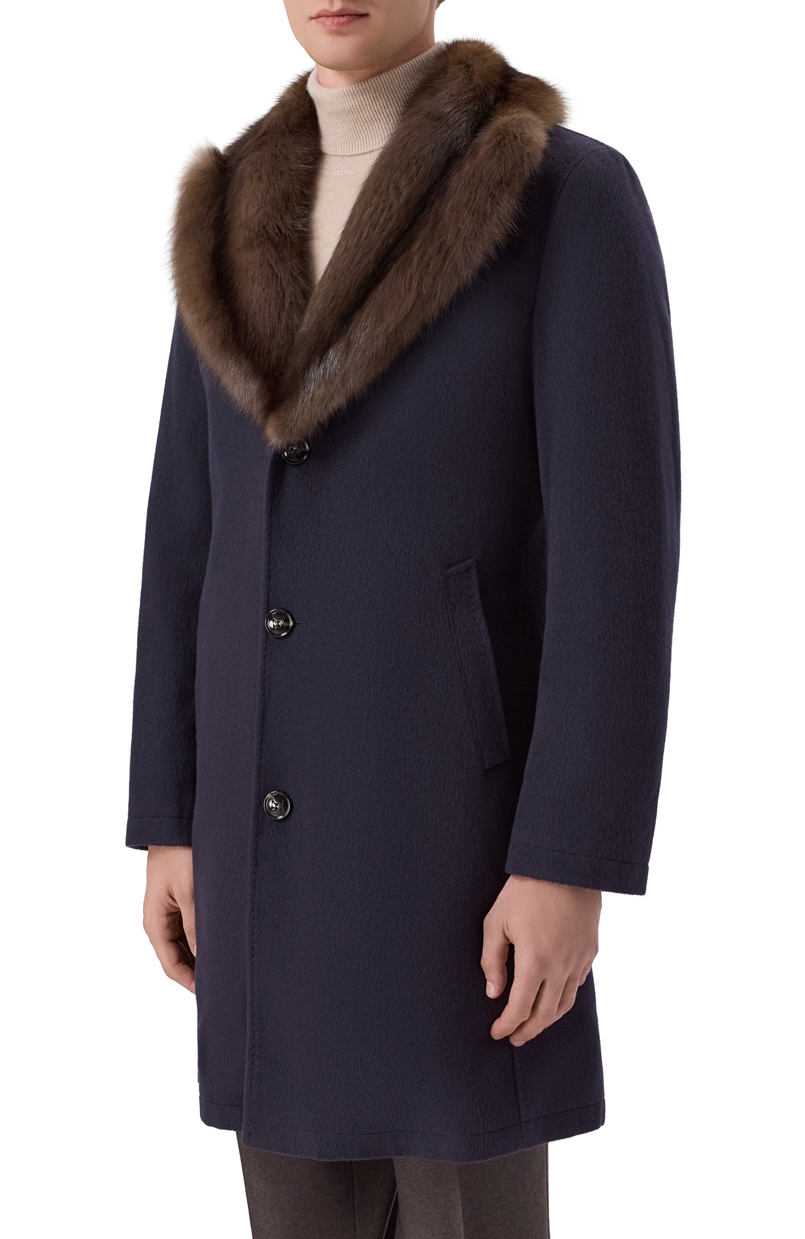 Кашемировое пальто с воротником из соболя KITON, арт. UW0618MV03S28, фото 3