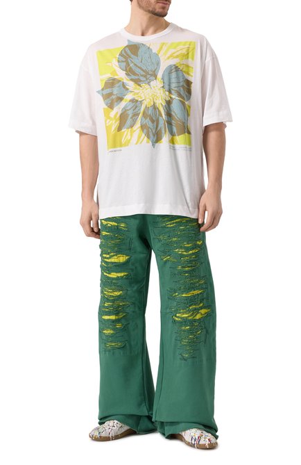 Мужская хлопковая футболка DRIES VAN NOTEN белого цвета, арт. 251-021141-1608 | Фото 2 (Материал внешний: Хлопок; Рукава: 3/4; Материал сплава: Проставлено; Длина (для топов): Удлиненные; Драгоценные камни: Проставлено)