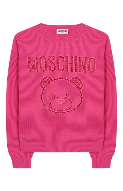 Детский хлопковый пуловер MOSCHINO фуксия цвета, арт. HUW019/LHE60/10-14 | Фото 1 (Материал сплава: Проставлено; Материал внешний: Хлопок; Драгоценные камни: Проставлено; Рукава: Длинные)