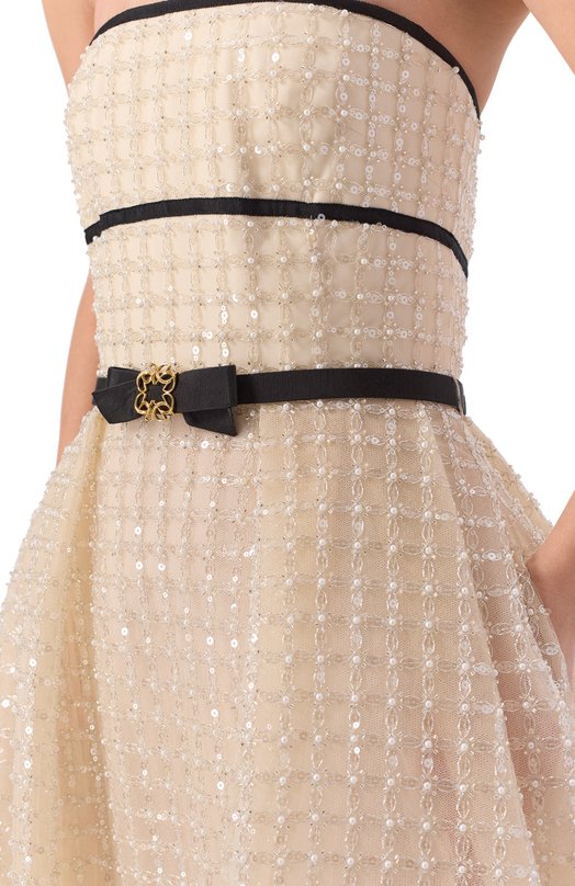 Платье с отделкой пайетками Elie Saab D0788NR26/TU023 Кремовый  D0788NR26/TU023 Фото 4