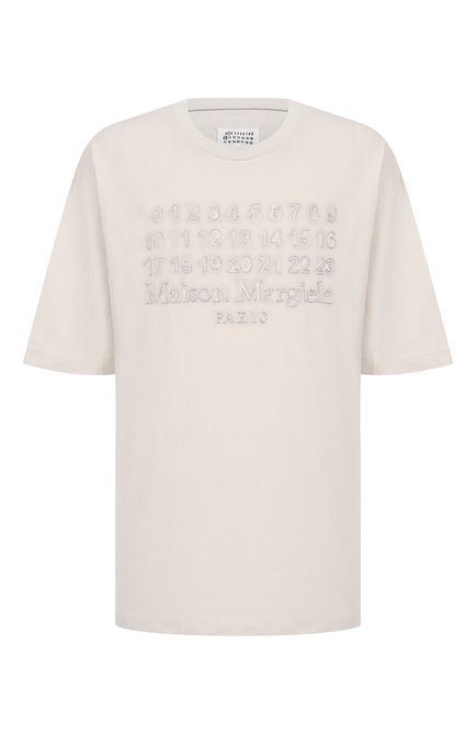 Мужская хлопковая футболка MAISON MARGIELA кремвого цвета, арт. S50GC0705/S24567 | Фото 1 (Материал сплава: Проставлено; Длина (для топов): Удлиненные; Рукава: 3/4; Материал внешний: Хлопок; Драгоценные камни: Проставлено)