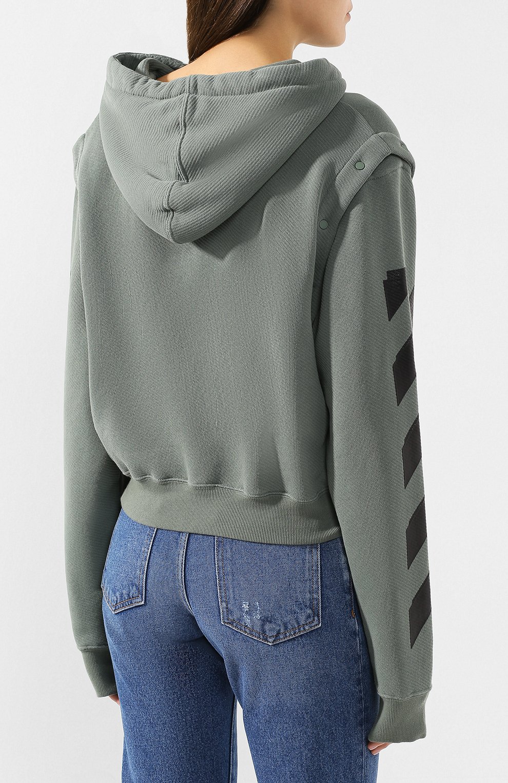 Хлопковое худи OFF-WHITE хаки цвета по цене 58750 руб., арт. 0WBB028R19C480694310, фото 4 Хлопковое худи OFF-WHITE, арт. 0WBB028R19C480694310, фото 4