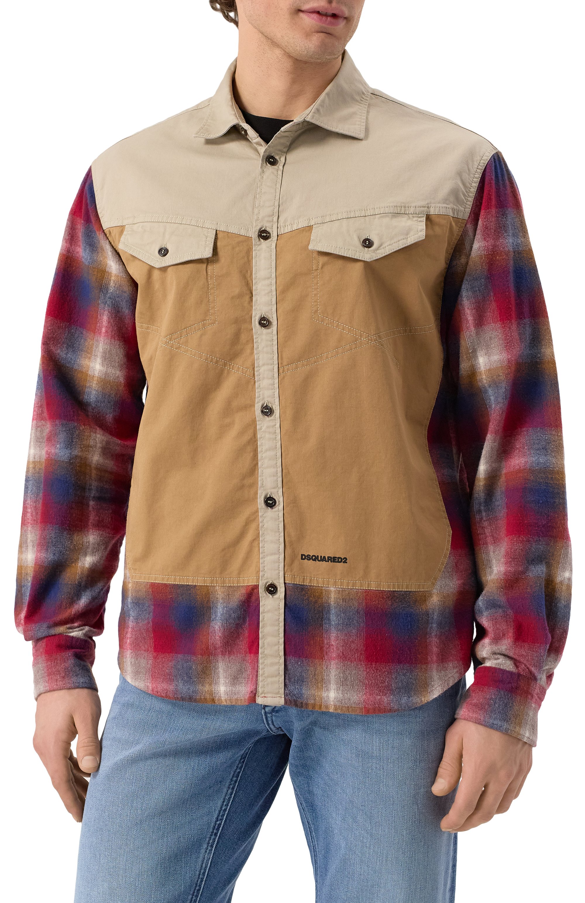 Комбинированная рубашка DSQUARED2 разноцветного цвета по цене 108500 руб., арт. S74DM0916/D35160, фото 3 Комбинированная рубашка DSQUARED2, арт. S74DM0916/D35160, фото 3