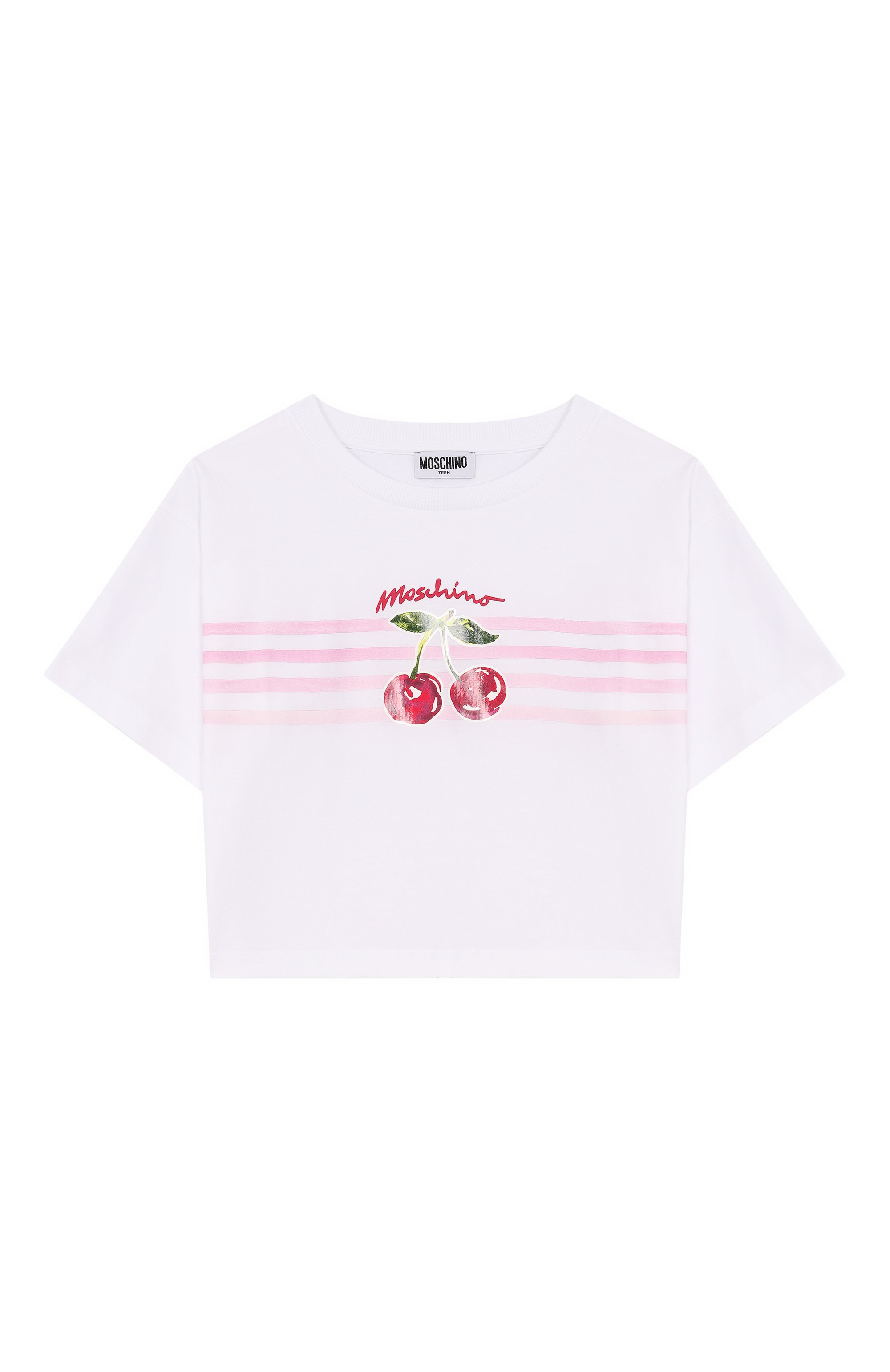 Хлопковая футболка MOSCHINO белого цвета по цене 11150 руб., арт. HDM06Y/LAA02_001, фото 1 Хлопковая футболка MOSCHINO, арт. HDM06Y/LAA02_001, фото 1