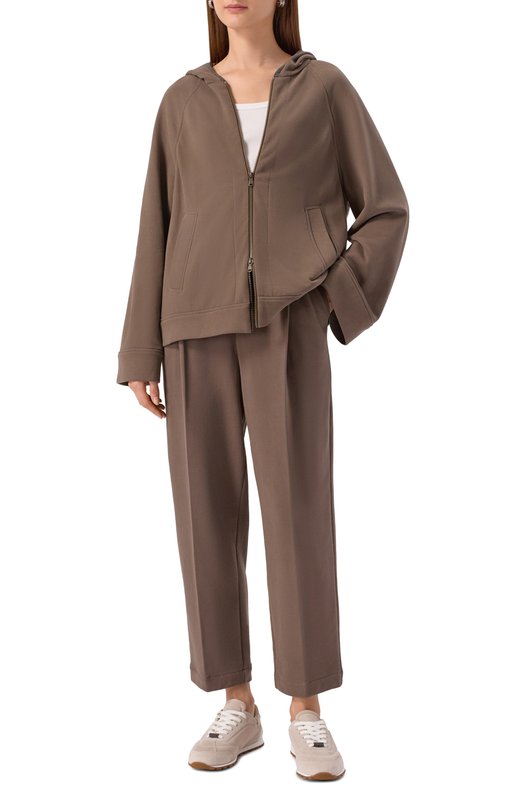 Хлопковые брюки Brunello Cucinelli MN05NSP799 Коричневый  MN05NSP799 Фото 2