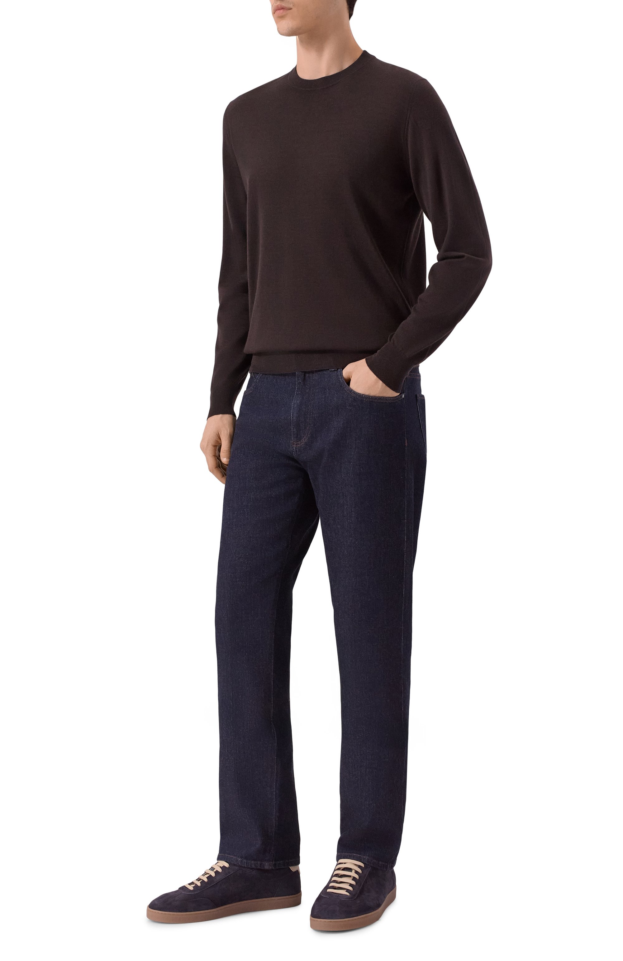 Джемпер из шерсти и шелка ANDREA CAMPAGNA темно-коричневого цвета по цене 49950 руб., арт. GC1ML/LSC18R, фото 2 Джемпер из шерсти и шелка ANDREA CAMPAGNA, арт. GC1ML/LSC18R, фото 2