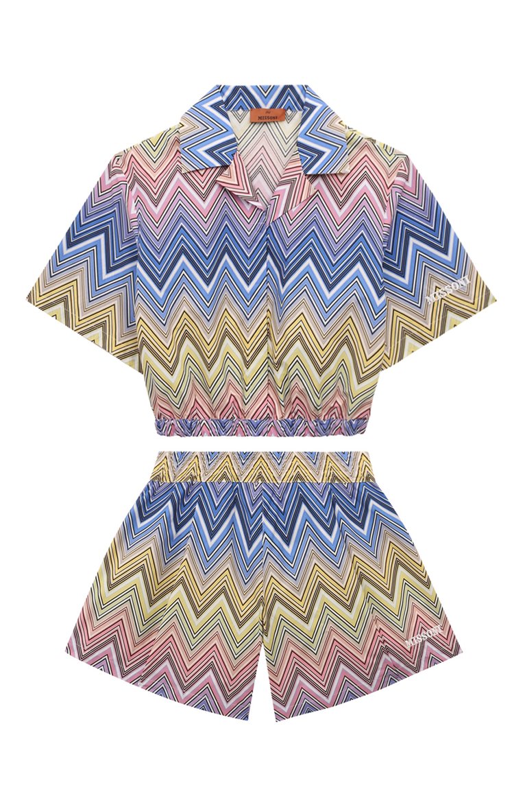Детский комплект из рубашки и шорт MISSONI разноцветного цвета, арт. MU3A40/P0388/4-10 | Фото 1 (Материал внешний: Хлопок; Кросс-КТ: костюм; Рукава: Короткие; Ростовка одежда: 6 лет | 116 см, 8 лет | 128 см, 10 - 11 лет | 140 - 146см)