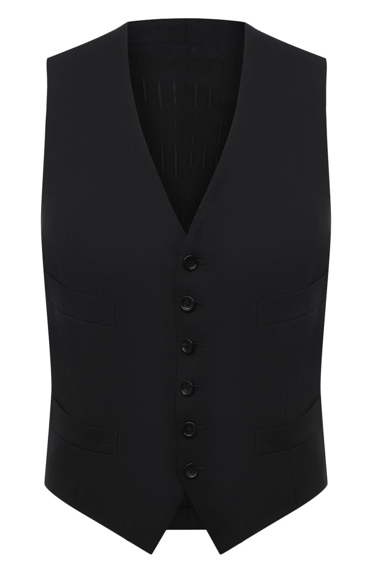 Мужской шерстяной жилет TOM FORD черного цвета, арт. Q22R97/31AL41_2 | Фото 1 (Материал подклада: Шелк, Купро; Длина (верхняя одежда): Короткие; Материал внешний: Шерсть; Стили: Классический; Мужское Кросс-КТ: Жилет-классика; Региональные ограничения белый список (Axapta Mercury): RU; Материал сплава: Проставлено; Драгоценные камни: Проставлено)