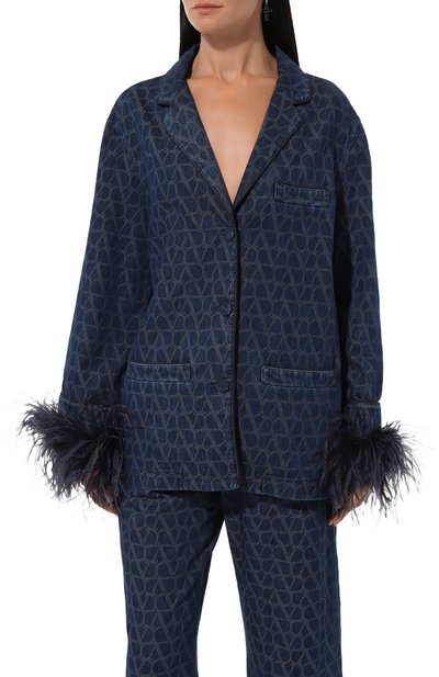 Джинсовый жакет с отделкой перьями VALENTINO, арт. 5B3DB01V8M9, фото 3