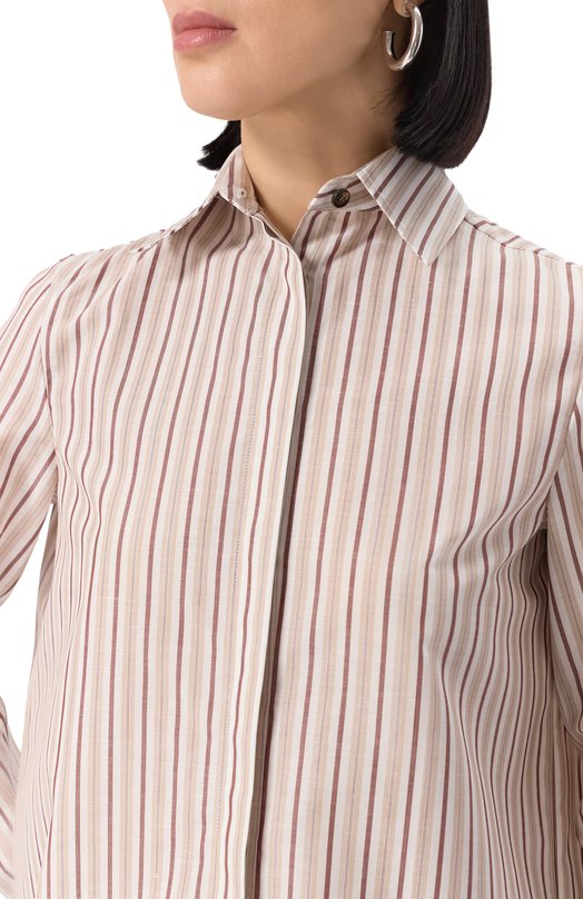 Рубашка из хлопка и льна Kiton D55407H0930904 Бежевый  D55407H0930904 Фото 5