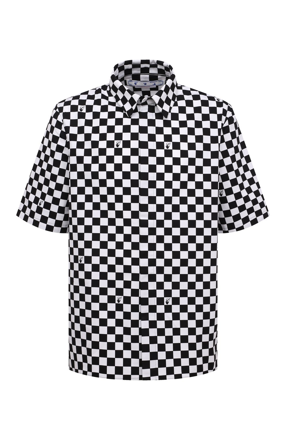 Хлопковая рубашка OFF-WHITE черно-белого цвета по цене 64900 руб., арт. 0MGA216S22FAB002, фото 1 Хлопковая рубашка OFF-WHITE, арт. 0MGA216S22FAB002, фото 1