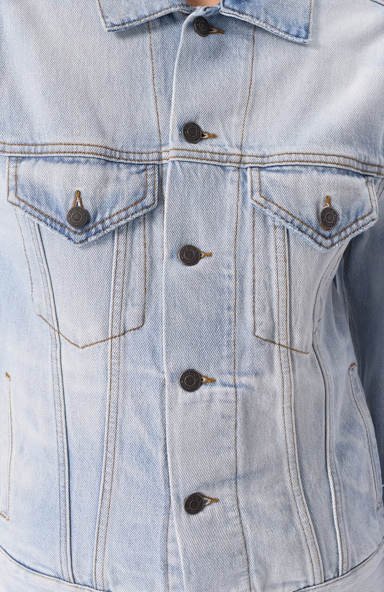 Женская джинсовая куртка MSGM светло-голубого цвета, арт. 3841MDH231L/257271 | Фото 5 (Материал внешний: Хлопок, Деним; Длина (верхняя одежда): Короткие; Рукава: Длинные; Стили: Кэжуэл; Кросс-КТ: Деним, Куртка, Легкие; Автоматизация состава: Проставлено; А�втоматизация ТО: Проставлено)