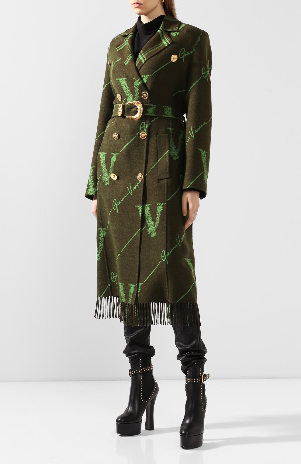 Шерстяное пальто VERSACE зеленого цвета по цене 672000 руб., арт. A85655/A232903, фото 3 Шерстяное пальто VERSACE, арт. A85655/A232903, фото 3