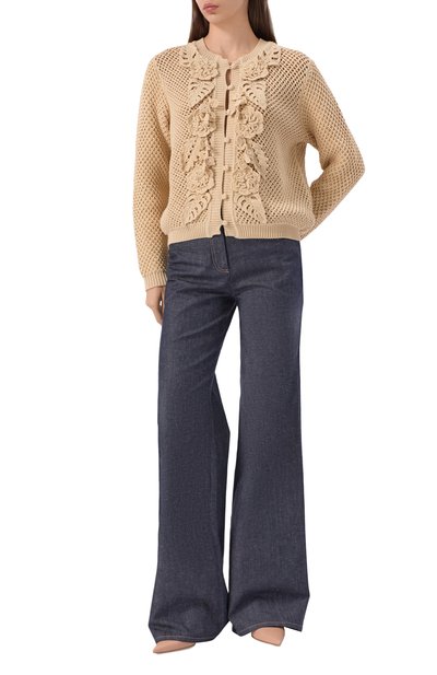 Хлопковый кардиган ELIE SAAB бежевого цвета по цене 263500 руб., арт. J0125ES25, фото 2 Хлопковый кардиган ELIE SAAB, арт. J0125ES25, фото 2