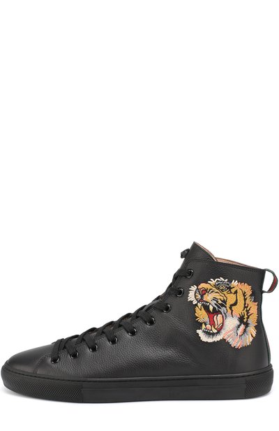 Высокие кожаные кеды на шнуровке с контрастной вышивкой GUCCI, арт. 451621/BX0A0, фото 2