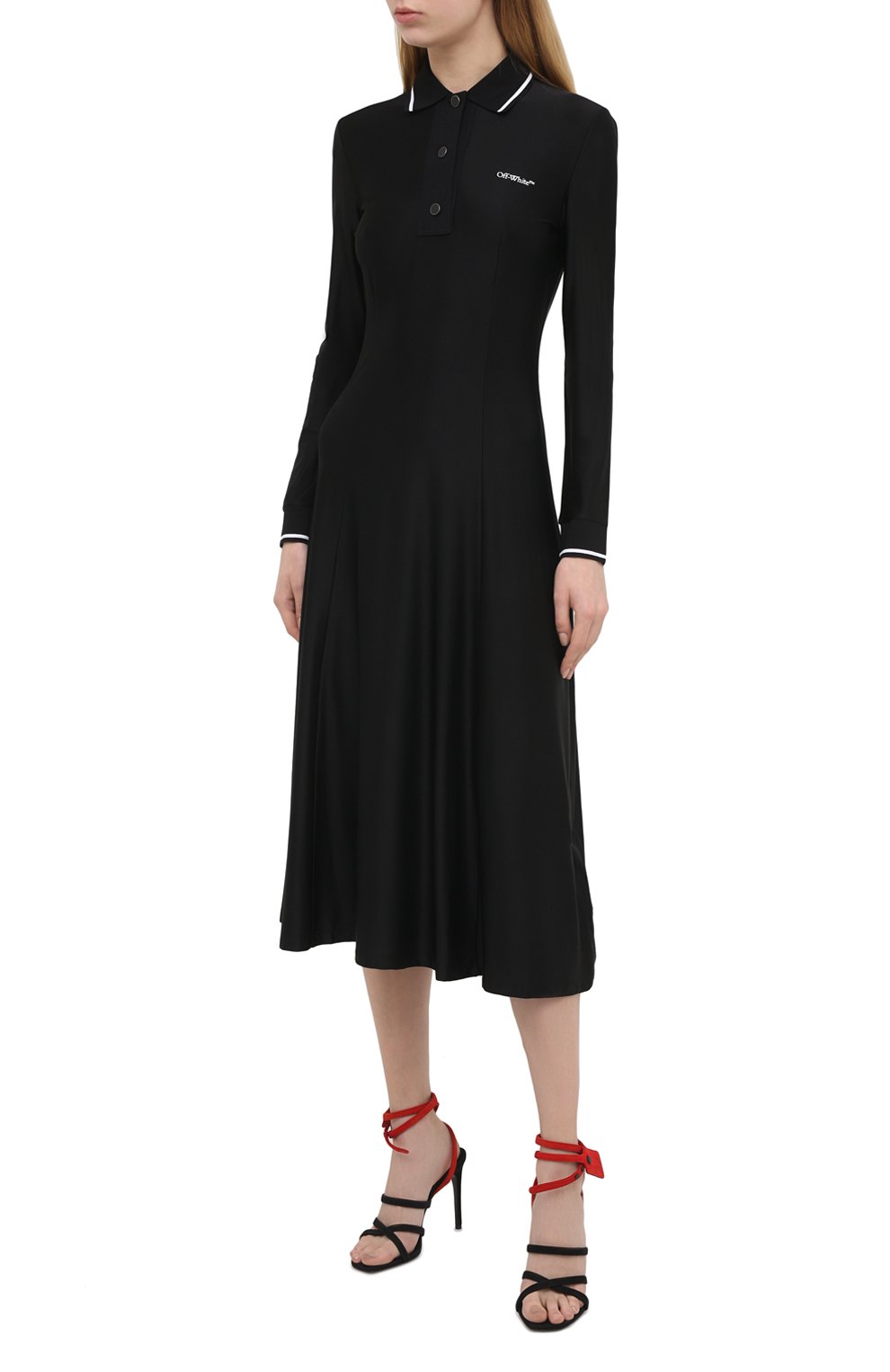 Платье из вискозы OFF-WHITE черно-белого цвета по цене 114500 руб., арт. 0WDB251E20FAB0011001, фото 3 Платье из вискозы OFF-WHITE, арт. 0WDB251E20FAB0011001, фото 3