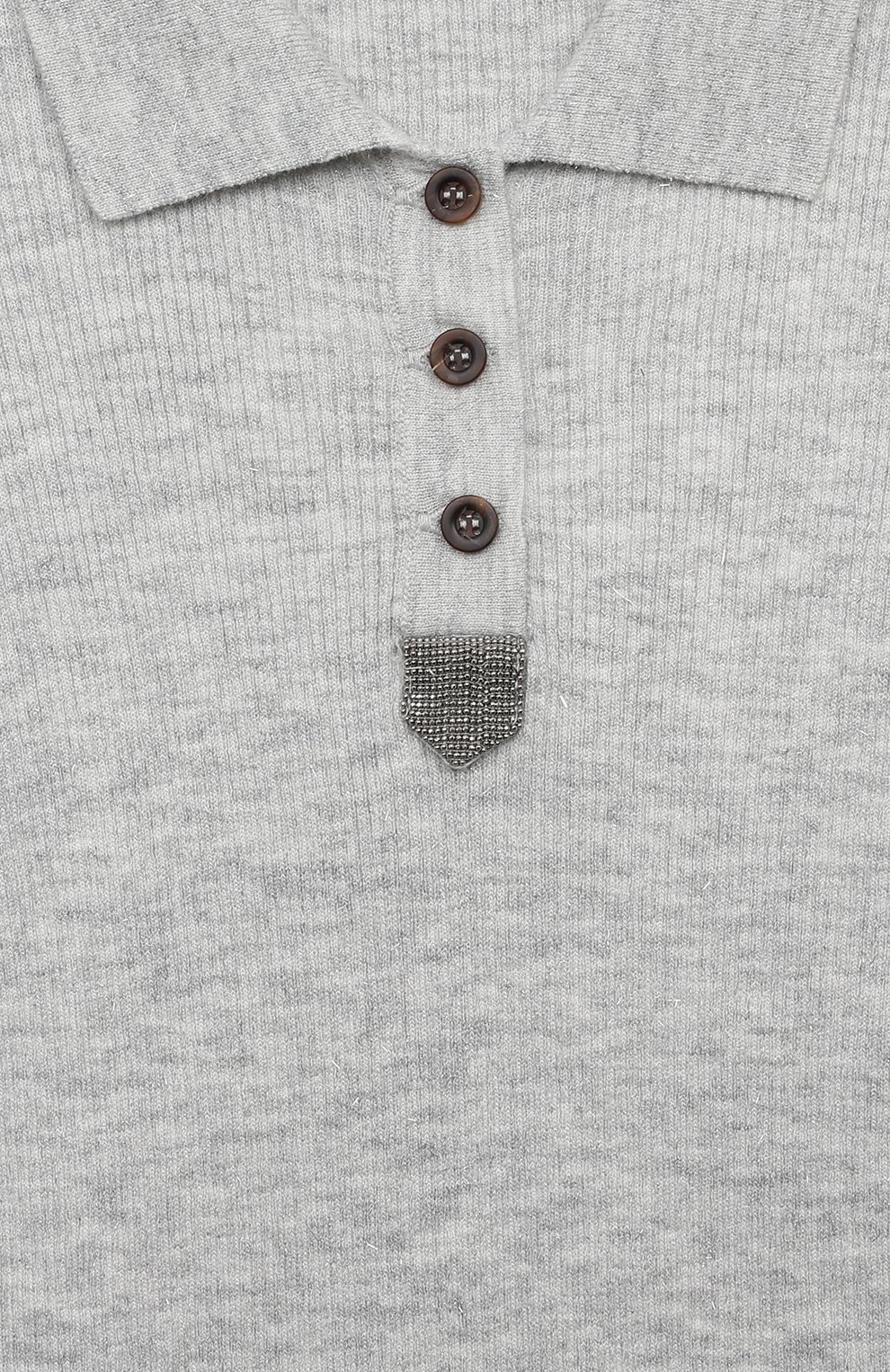 Поло из кашемира и вискозы BRUNELLO CUCINELLI светло-серого цвета по цене 63650 руб., арт. B9AM81805B, фото 3 Поло из кашемира и вискозы BRUNELLO CUCINELLI, арт. B9AM81805B, фото 3