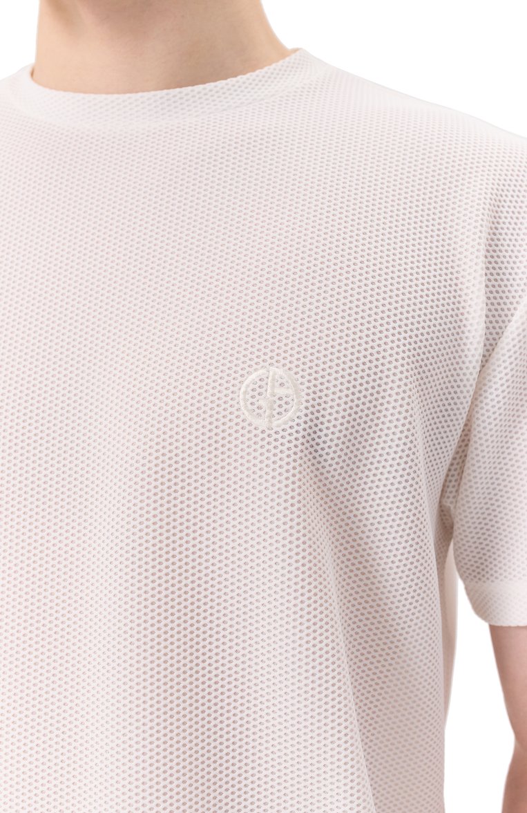 Мужская футболка GIORGIO ARMANI белого цвета, арт. GM001691/TE10045 | Фото 5 (Материал сплава: Проставлено; Драгоценные камни: Проставлено; Длина (для топов): Стандартные; Рукава: Короткие; Принт: Без принта; Стили: Кэжуэл; Материал внешний: Синтетический материал; Мужское Кросс-КТ: Футболка-одежда; Кросс-КТ: Джерси)