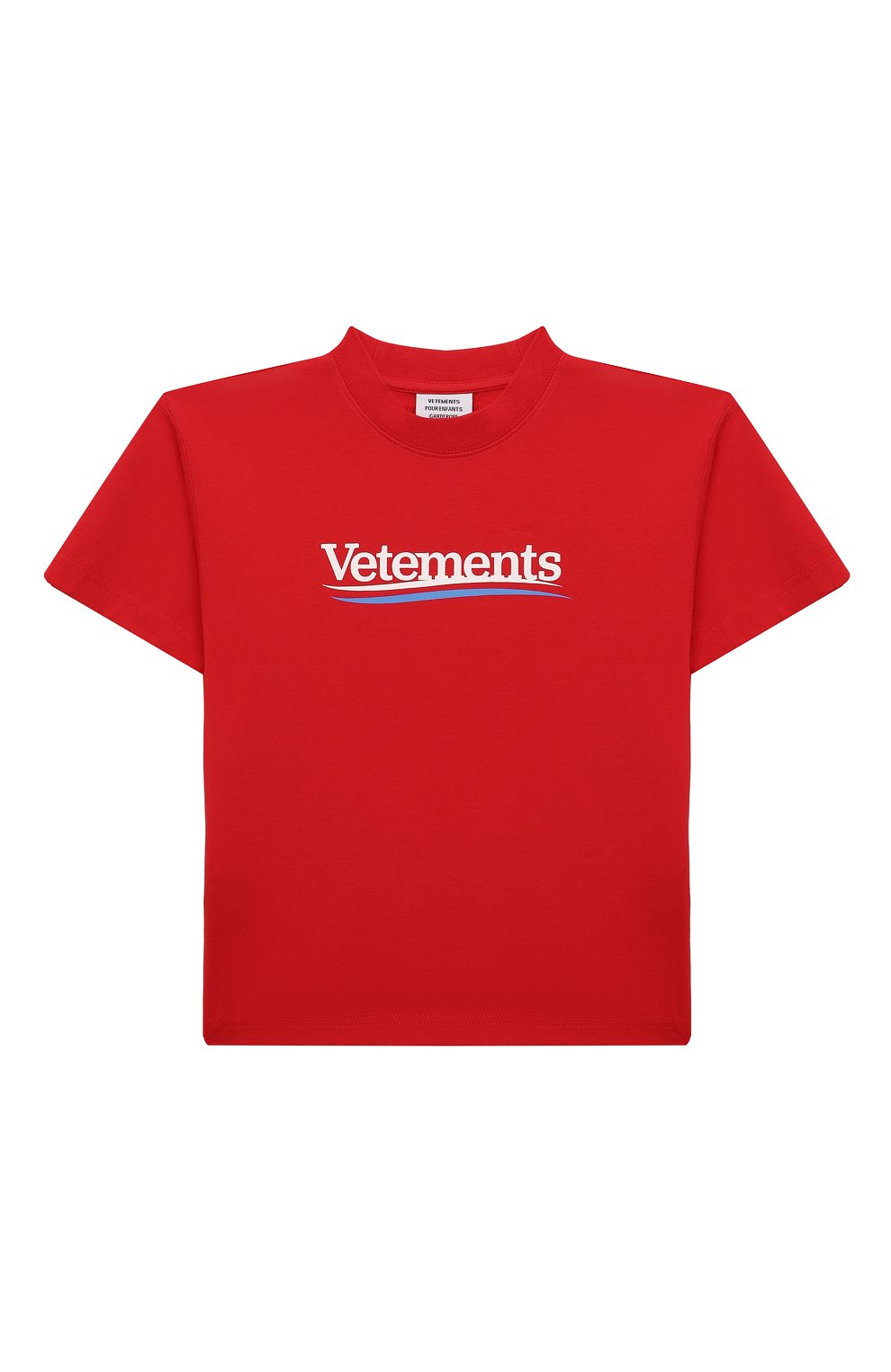Хлопковая футболка VETEMENTS красного цвета по цене 26100 руб., арт. KA10TR160R, фото 1 Хлопковая футболка VETEMENTS, арт. KA10TR160R, фото 1
