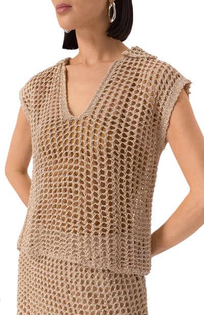 Топ из вискозы ERIKA CAVALLINI бежевого цвета по цене 49950 руб., арт. P5SC03, фото 5 Топ из вискозы ERIKA CAVALLINI, арт. P5SC03, фото 5