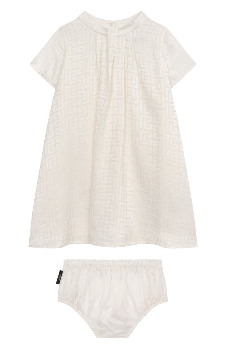 Женский комплект из платья и шорт BALMAIN молочного цвета, арт. BW1141 | Фото 1 (Нос: Не проставлено; Материал внешний: Вискоза; Материал подклада: Купро; Ростовка одежда: 9 мес | 74 см, 18 мес | 86 см, 12 мес | 80 см)