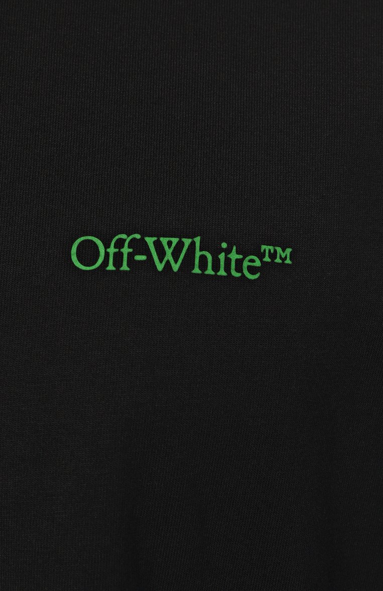 Мужская хлопковая футболка OFF-WHITE черного цвета, арт. 0MAA161F23JER005 | Фото 5 (Рукава: Короткие; Принт: С принтом; Длина (для топов): Удлиненные; Материал сплава: Проставлено; Материал внешний: Хлопок; Стили: Спорт-шик; Драгоценные камни: Проставлено)