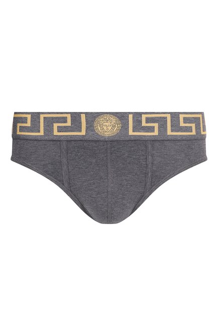 Мужские хлопковые брифы VERSACE серого цвета, арт. AU10027/1A10011 | Фото 1 (Материал внешний: Хлопок; Материал сплава: Проставлено; Нос: Не проставлено)