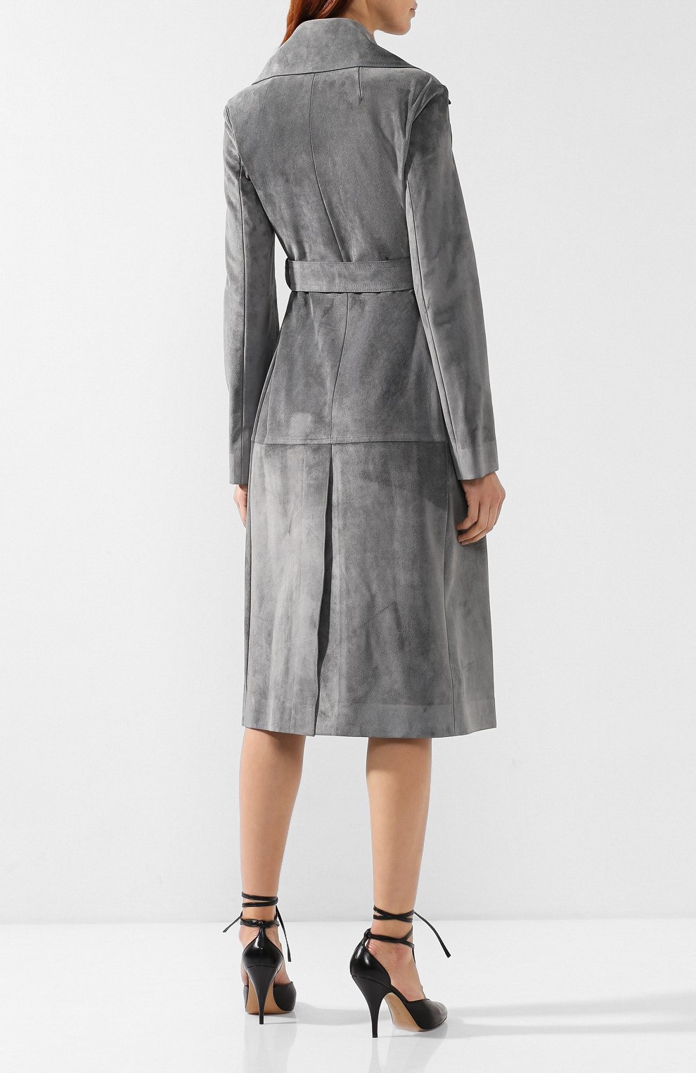 Кожаное пальто с поясом CELINE серого цвета по цене 634000 руб., арт. 28W556319, фото 4 Кожаное пальто с поясом CELINE, арт. 28W556319, фото 4