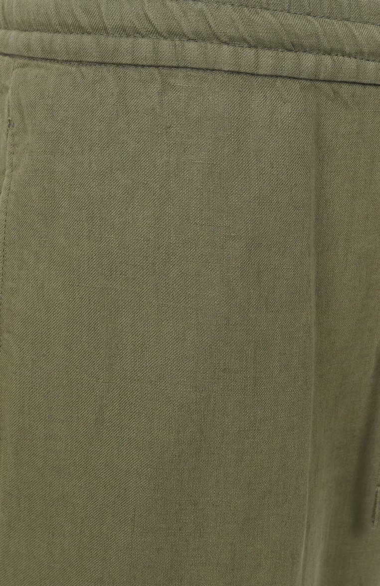 Мужские льняные брюки CANALI хаки цвета, арт. V7003/AE05539 | Фото 6 (Автоматизация ТО: Проставлено; Длина (брюки, джинсы): Стандартные; Автоматизация состава: Проставлено; Материал внешний: Лен; Случай: Повседневный; Стили: Милитари)