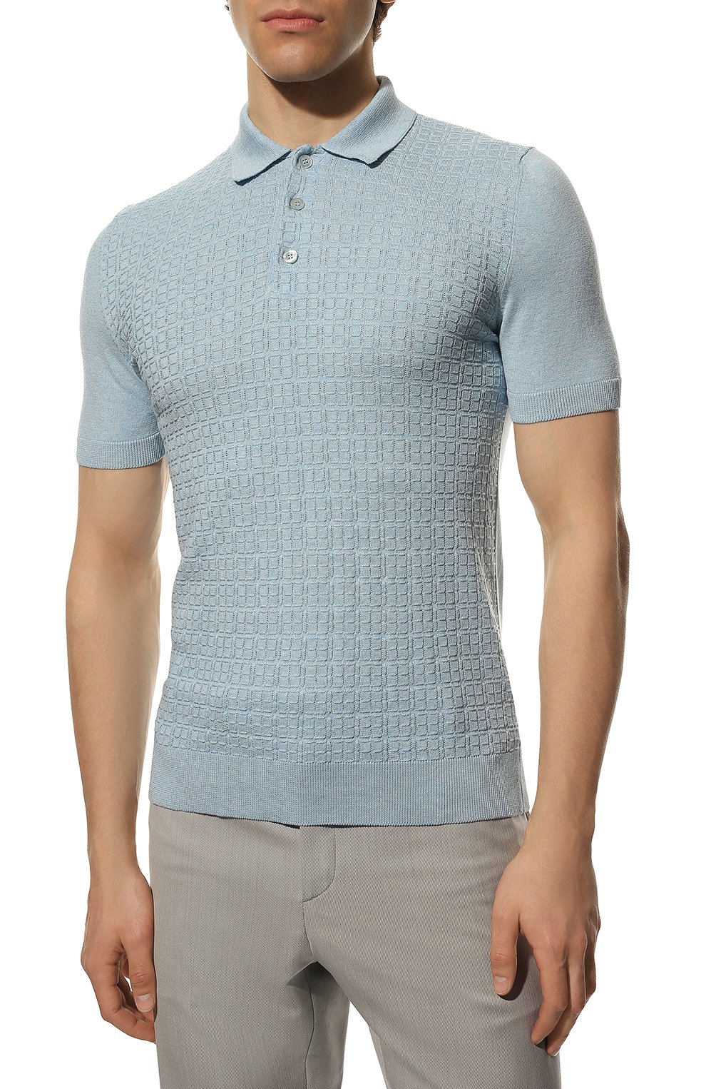 Поло из шелка и хлопка IL BORGO CASHMERE голубого цвета по цене 51350 руб., арт. 57-1090-M0DG0, фото 3 Поло из шелка и хлопка IL BORGO CASHMERE, арт. 57-1090-M0DG0, фото 3