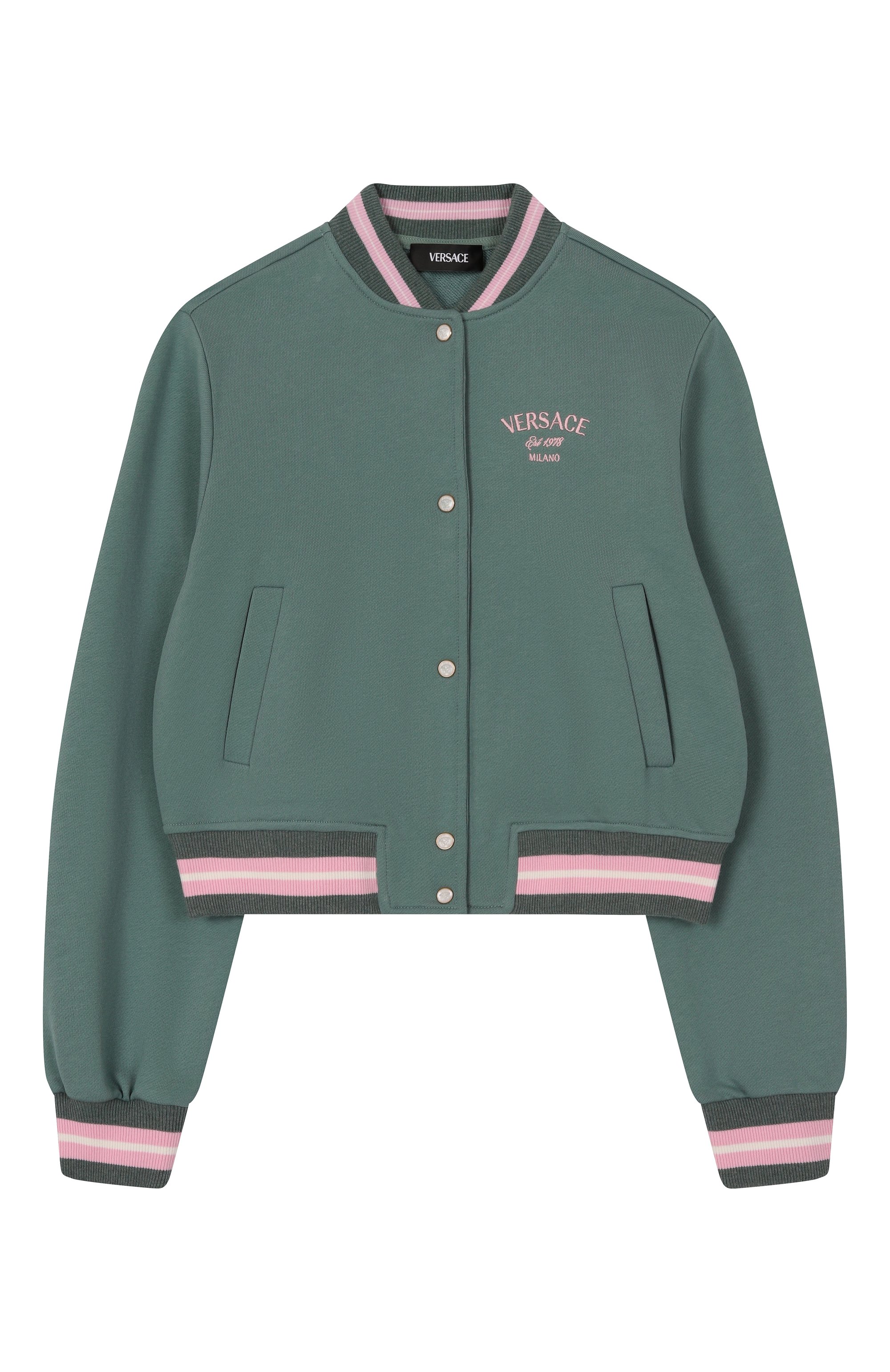 Хлопковый бомбер VERSACE зеленого цвета по цене 45900 руб., арт. 1018407/1A13091, фото 1 Хлопковый бомбер VERSACE, арт. 1018407/1A13091, фото 1