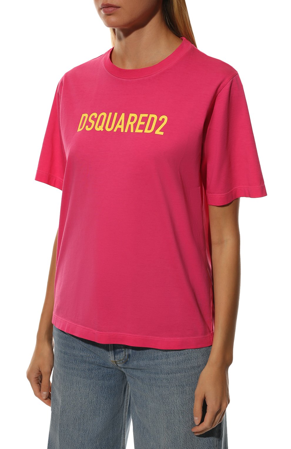 Хлопковая футболка DSQUARED2 фуксия цвета по цене 15250 руб., арт. S75GD0283/S22427, фото 3 Хлопковая футболка DSQUARED2, арт. S75GD0283/S22427, фото 3