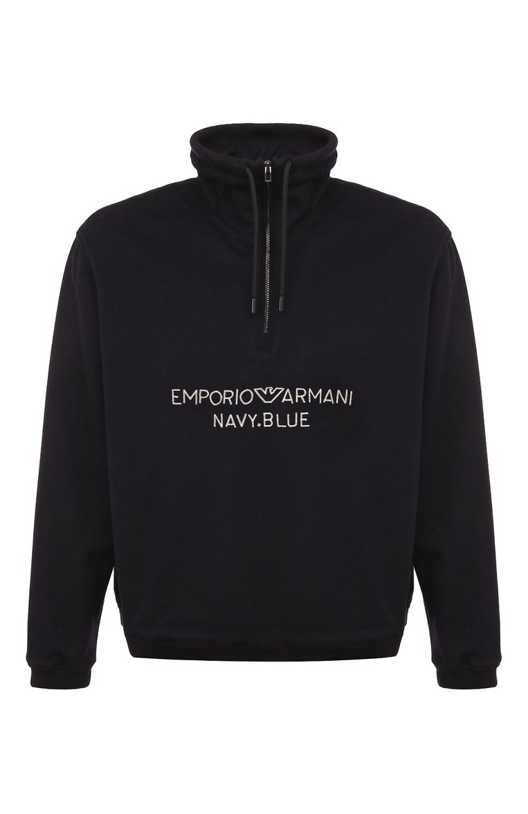 Мужской свитшот из шерсти и кашемира EMPORIO ARMANI темно-синего цвета, арт. 6R1MF5/1NTYZ | Фото 1 (Материал внешний: Шерсть; Рукава: Длинные; Длина (для топов): Стандартные; Принт: С принтом; Мужское Кросс-КТ: свитшот-одежда; Материал сплава: Проставлено; Стили: Спорт-шик; Драгоценные камни: Проставлено)