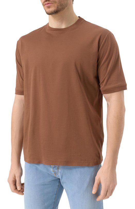 Хлопковая футболка Kiton UMC029H0920007/6XL Коричневый  UMC029H0920007/6XL Фото 3