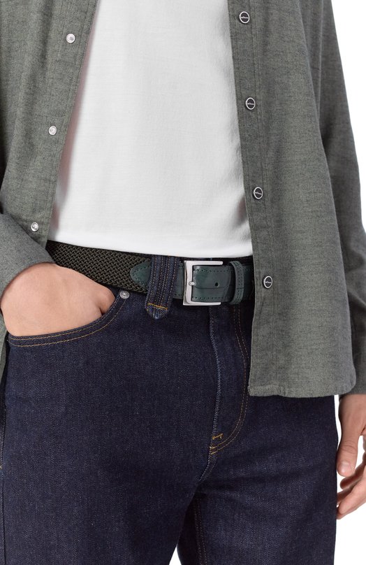 Ремень с отделкой из кожи крокодила Kiton USC4336N0134002/120-140 Зелёный  USC4336N0134002/120-140 Фото 2