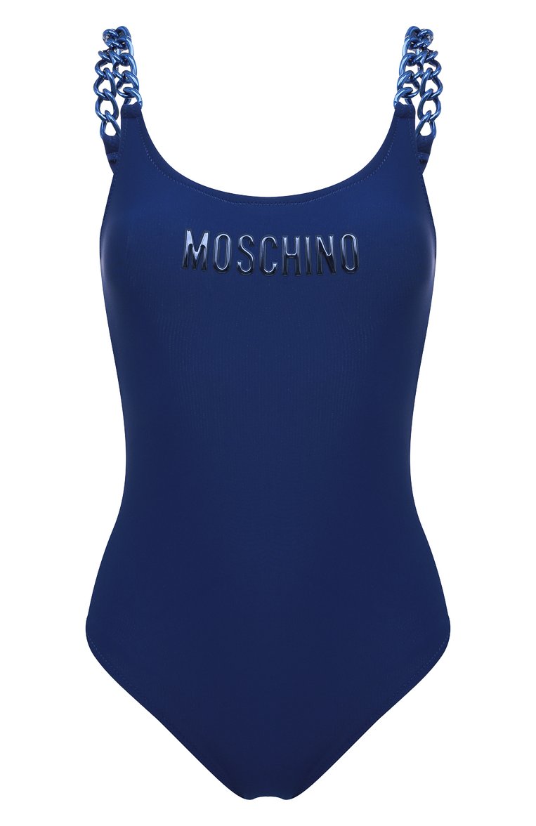 Женский слитный купальник MOSCHINO синего цвета, арт. A8117/5211 | Фото 1 (Материал внешний: Синтетический материал; Длина Ж (юбки, платья, шорты): Мини; Женское Кросс-КТ: Слитные купальники; Нос: Не проставлено)