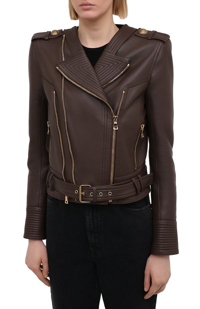 Кожаная куртка BALMAIN темно-коричневого цвета по цене 238500 руб., арт. UF08253/L069, фото 3 Кожаная куртка BALMAIN, арт. UF08253/L069, фото 3