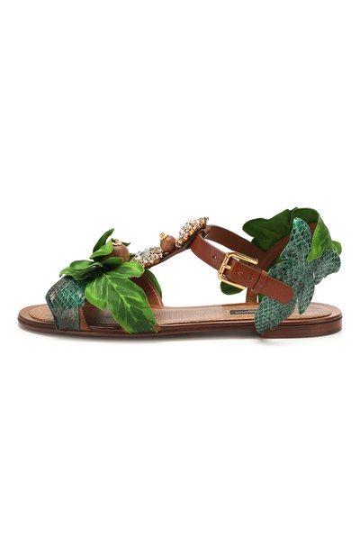 Кожаные сандалии DOLCE & GABBANA зеленого цвета по цене 162500 руб., арт. CQ0382/AX891, фото 3 Кожаные сандалии DOLCE & GABBANA, арт. CQ0382/AX891, фото 3