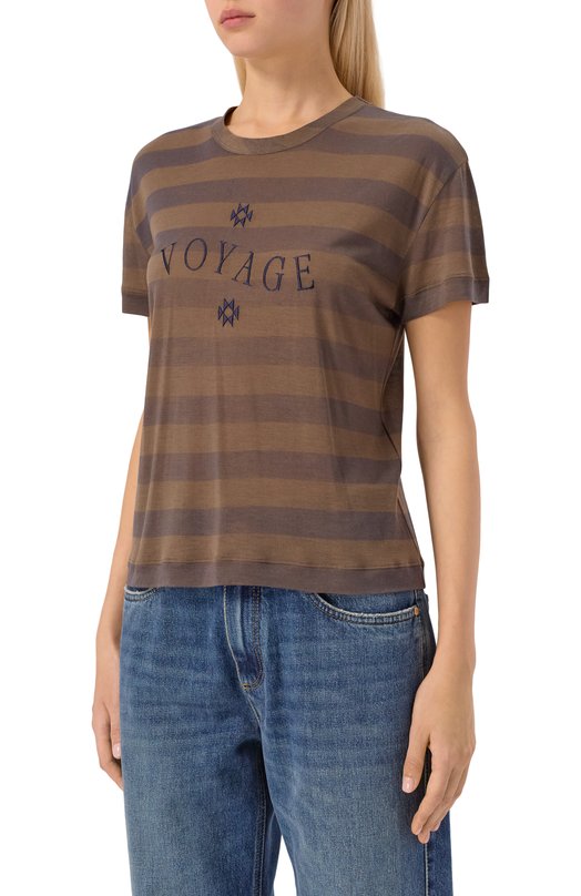 Футболка из лиоцелла и шелка Giorgio Armani GW002080/AF15963 Коричневый  GW002080/AF15963 Фото 3