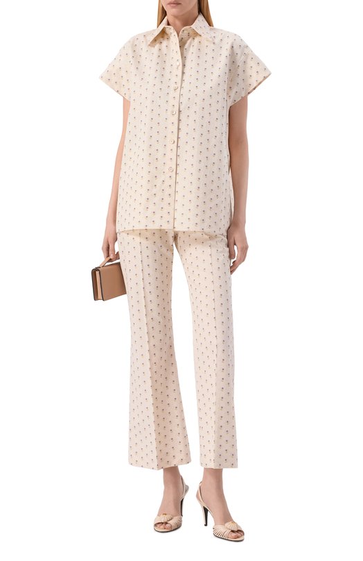 Рубашка из хлопка и вискозы Valentino 8B3AA0F0/A4K Кремовый  8B3AA0F0/A4K Фото 2