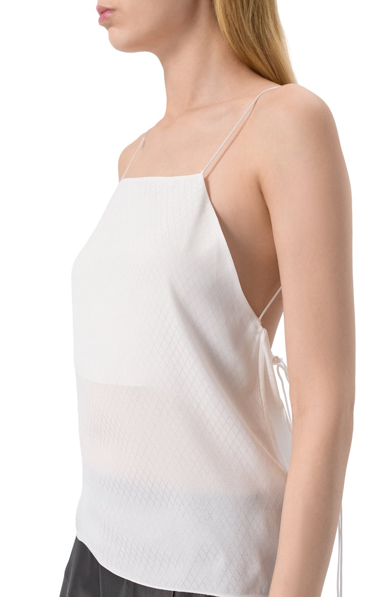 Женский топ ANN DEMEULEMEESTER белого цвета, арт. B0012431/FA563 | Фото 5 (Длина (для топов): Стандартные; Материал внешний: Синтетический материал; Стили: Кэжуэл; Рукава: На бретелях; Автоматизация состава: Проставлено; Автоматизация ТО: Проставлено)
