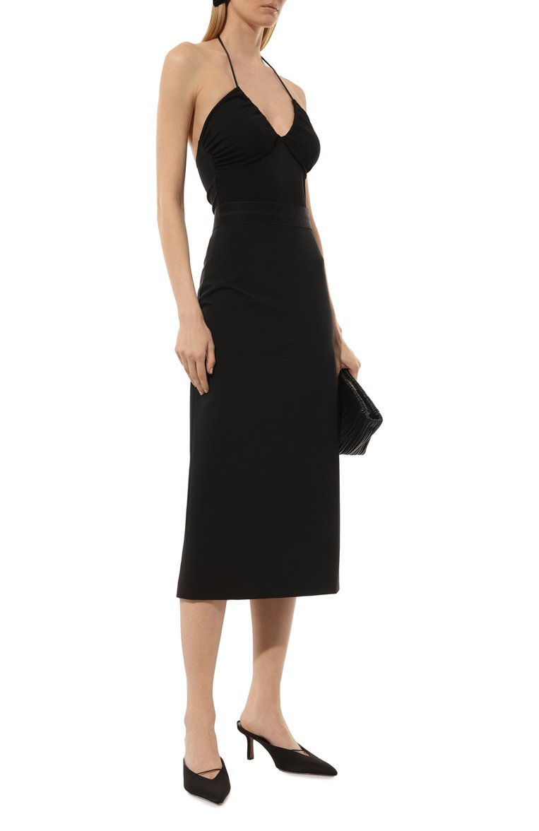 Женская шерстяная юбка MSGM черного цвета, арт. 3741MDD23/247506 | Фото 2 (Длина Ж (юбки, платья, шорты): Миди; Материал внешний: Шерсть; Стили: Классический; Женское Кросс-КТ: Юбка-карандаш)