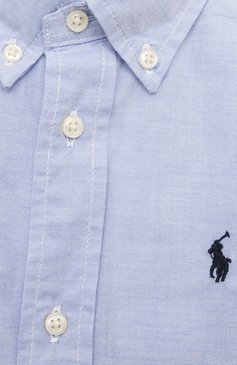 Детская хлопковая рубашка RALPH LAUREN голубого цвета, арт. 322819238 | Фото 3 (Рукава: �Длинные; Материал сплава: Проставлено; Материал внешний: Хлопок; Стили: Классический; Мальчики-школьная форма: Рубашки; Драгоценные камни: Проставлено)