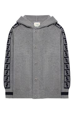 Детский кашемировый кардиган с капюшоном FENDI серого цвета, арт. JUG006/A8LH/8A-12+ | Фото 1 (Материал внешний: Шерсть, Кашемир; Рукава: Длинные; Девочки Кросс-КТ: Кардиган-одежда; Региональные ограничения белый список (Axapta Mercury): RU; Драгоценные камни: Проставлено; Материал сплава: Проставлено; Ростовка одежда: 10 - 11 лет | 140 - 146см, 12 лет | 152 см, 8 лет | 128 см)