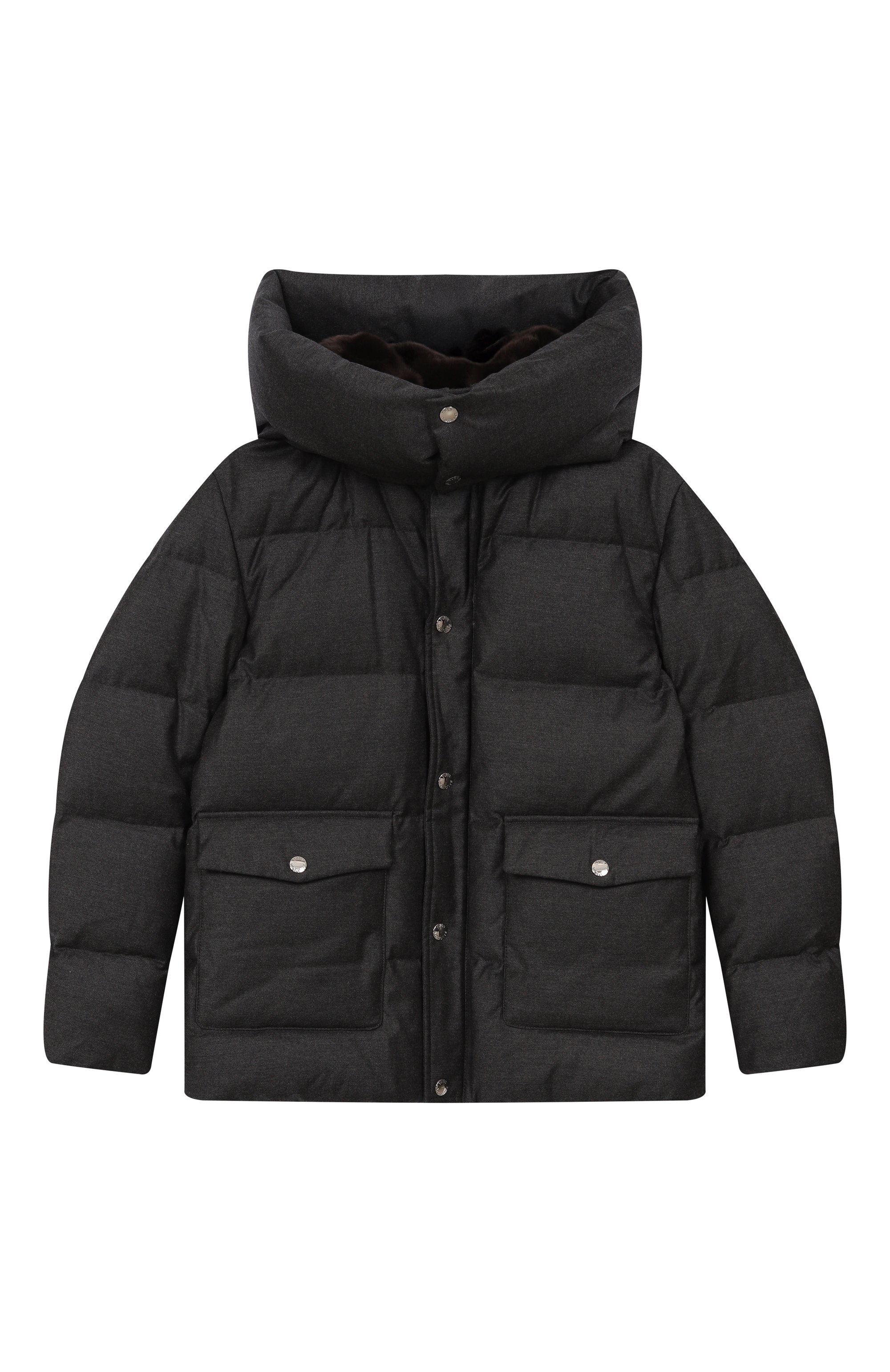 Пуховик YVES SALOMON ENFANT темно-серого цвета по цене 166000 руб., арт. 26WEV004XXW02W/12-14, фото 1 Пуховик YVES SALOMON ENFANT, арт. 26WEV004XXW02W/12-14, фото 1